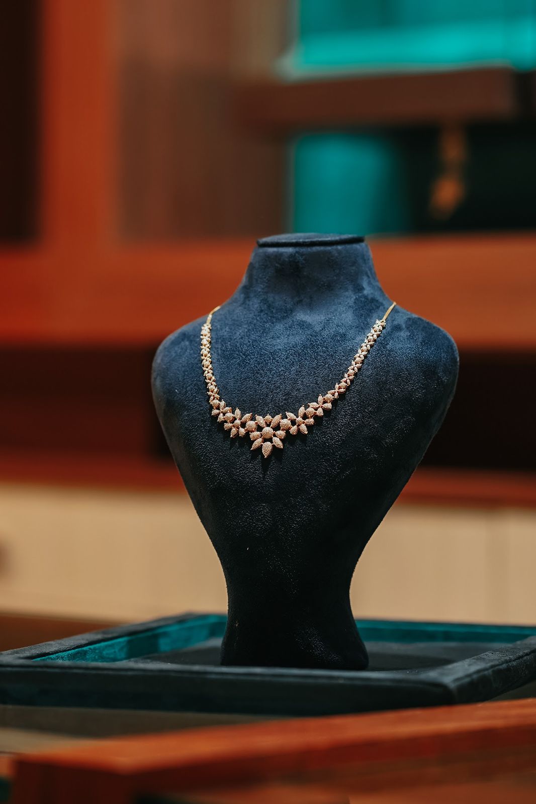 Floral necklace on display